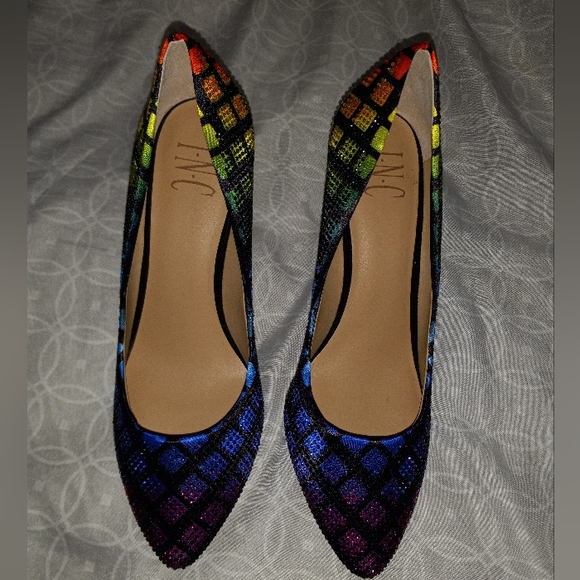 Rainbow Rhinestone Black Diamond Pattern Heels Size 6 - Picture 4 of 7
